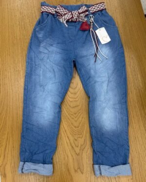 İtalyan Kemerli Kalpli Denim Full Likralı Pantolon 38 - 48 Uyumlu