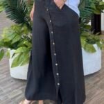 İtalyan Düğme Detaylı %100 Keten Pantolon (38-48) - Antrasit