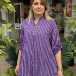 İtalyan Çizgili Pamuk Gömlek (38-48 Uyumlu) - Mor