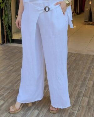 İtalyan Toka Detaylı Keten Pantolon (38-48 Beden Uyumlu)