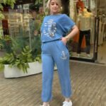 İtalyan Marin Serisi Gold Varak Çapa Baskılı Tensel Takım - Lacivert