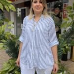 İtalyan Çizgili Pamuk Gömlek (38-48 Uyumlu) - Beyaz