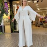 İtalyan Önü Yırtmaçlı Keten Tulum (38-44 Beden Uyumlu) - Bej