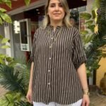 İtalyan Çizgili Pamuk Gömlek (38-48 Uyumlu) - Kahve