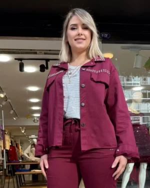 İtalyan Tasarım Zımba Detaylı Pamuklu Ceket (38-46 Uyumlu)