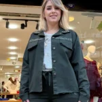 İtalyan Tasarım Zımba Detaylı Pamuklu Ceket (38-46 Uyumlu) - Haki