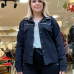 İtalyan Tasarım Zımba Detaylı Pamuklu Ceket (38-46 Uyumlu) - Siyah