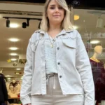 İtalyan Tasarım Zımba Detaylı Pamuklu Ceket (38-46 Uyumlu) - Bej