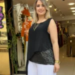 İtalyan Asimetrik Kesim Payetli İpek Bluz (38-48 Beden Uyumlu) - Siyah