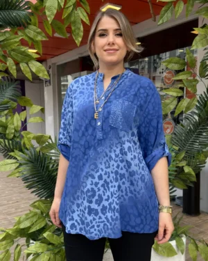 İtalyan Pul Payet Detaylı Leopar Desenli Bluz (38-48 Uyumlu)