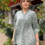 İtalyan Pul Payet Detaylı Leopar Desenli Bluz (38-48 Uyumlu) - Haki