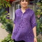 İtalyan Pul Payet Detaylı Leopar Desenli Bluz (38-48 Uyumlu) - Mor