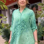 İtalyan Pul Payet Detaylı Leopar Desenli Bluz (38-48 Uyumlu) - Yeşil