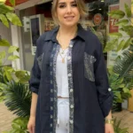 İtalyan Çift Cep Pul Payetli Zımbalı Keten Gömlek ( 38 50 Uyumlu ) - Lacivert