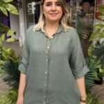 İtalyan Keten Yarım Kol Gömlek (38-48 Uyumlu) - Haki