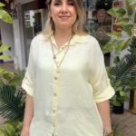 İtalyan Keten Yarım Kol Gömlek (38-48 Uyumlu) - Sarı