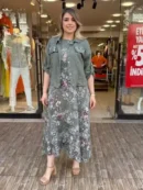 İtalya Üretimi %100 Keten Ceket & Çiçekli Elbise İkili Takım