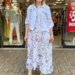 İtalya Üretimi %100 Keten Ceket & Çiçekli Elbise İkili Takım - Beyaz