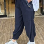 İtalya Üretimi Kemerli ve Pullu %100 Lyocell Tencel Pantolon - Lacivert