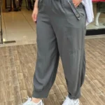 İtalya Üretimi Kemerli ve Pullu %100 Lyocell Tencel Pantolon - Antrasit