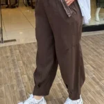 İtalya Üretimi Kemerli ve Pullu %100 Lyocell Tencel Pantolon - Kahve