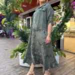 İtalyan %100 Keten Elbise Ceket Takım (38-48) - Haki