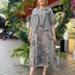 İtalyan %100 Keten Elbise Ceket Takım (38-48) - Vizon