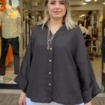 İtalyan %100 Lino Keten Düğmeli Gömlek - (38-48 Uyumlu) - Kahve