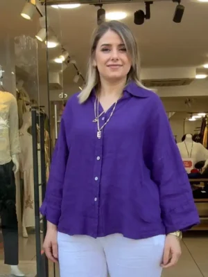 İtalyan %100 Lino Keten Düğmeli Gömlek - (38-48 Uyumlu)