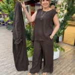 İTALYAN 3 ' LÜ LİNEN KETEN TAKIM - Kahve