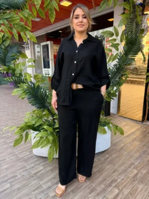 İTALYAN ARKASI DANTEL DETAYLI KETEN TAKIM