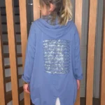 İtalyan Arkası Payet İşlemeli Kapüşonlu Ceket - Mavi