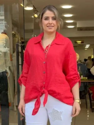 İtalyan Bağlamalı Linen Keten Gömlek - (38-52 Uyumlu)