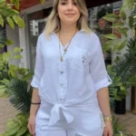 İtalyan Üretimi Keten Gömlek (38-44 Uyumlu) - Beyaz