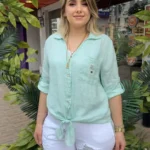 İtalyan Üretimi Keten Gömlek (38-44 Uyumlu) - Mint