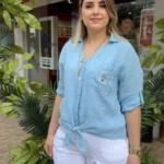 İtalyan Üretimi Keten Gömlek (38-44 Uyumlu) - Buz Mavi