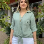 İtalyan Üretimi Keten Gömlek (38-44 Uyumlu) - Haki