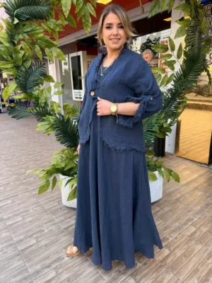 İTALYAN CEKETLİ ELBİSE LİNEN KETEN TAKIM