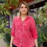 İtalyan Çift Cep Payetli Leopar Baskılı Viskon Gömlek ( 38 - 46 Uyumlu ) - Mercan
