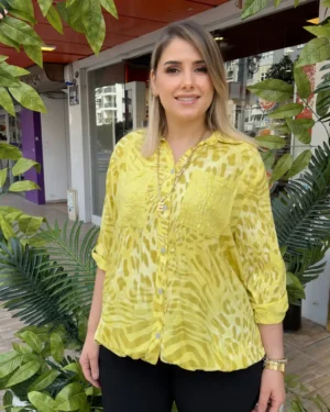 İtalyan Çift Cep Payetli Leopar Baskılı Viskon Gömlek ( 38 - 48 Uyumlu )