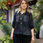 İtalyan Çift Cep Payetli Leopar Baskılı Viskon Gömlek ( 38 - 46 Uyumlu ) - Siyah