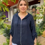 İtalyan Fermuarlı Kapüşonlu Pamuklu Ceket - Lacivert