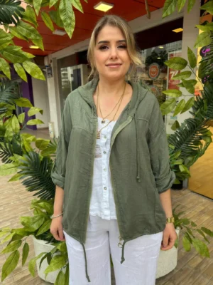 İtalyan Fermuarlı Kapüşonlu Pamuklu Ceket