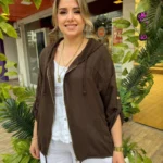 İtalyan Fermuarlı Kapüşonlu Pamuklu Ceket - Kahve