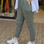 İtalyan Havuç Kesim Keten Pantolon - 38-46 Uyumlu - Haki