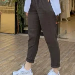 İtalyan Havuç Kesim Keten Pantolon - 38-46 Uyumlu - Kahve