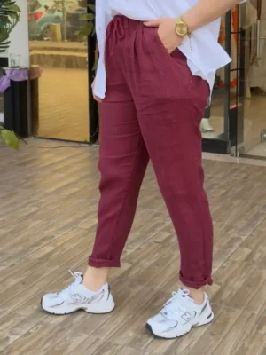 İtalyan Havuç Kesim Keten Pantolon - 38-46 Uyumlu