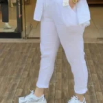 İtalyan Havuç Kesim Keten Pantolon - 38-46 Uyumlu - Beyaz