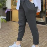 İtalyan Havuç Kesim Keten Pantolon - 38-46 Uyumlu - Antrasit