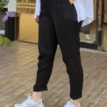 İtalyan Havuç Kesim Keten Pantolon - 38-46 Uyumlu - Siyah